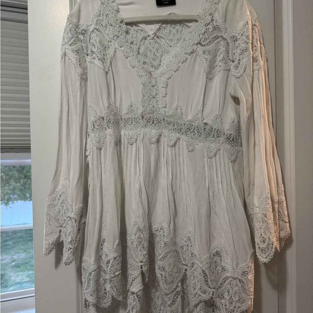 Elegant Lace Trim White Top
